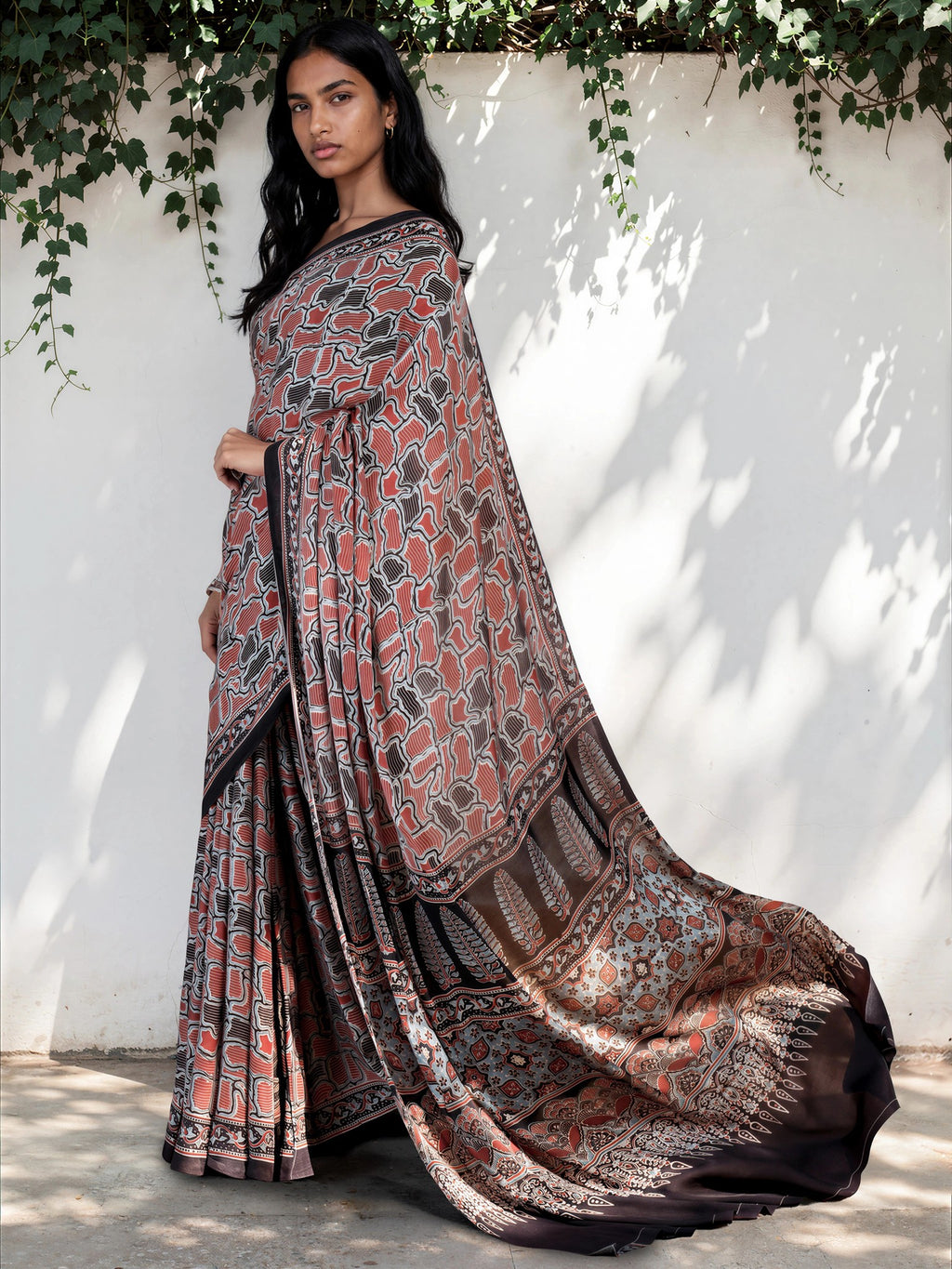Sage Green Ethnic Motif Satin Georgette Saree