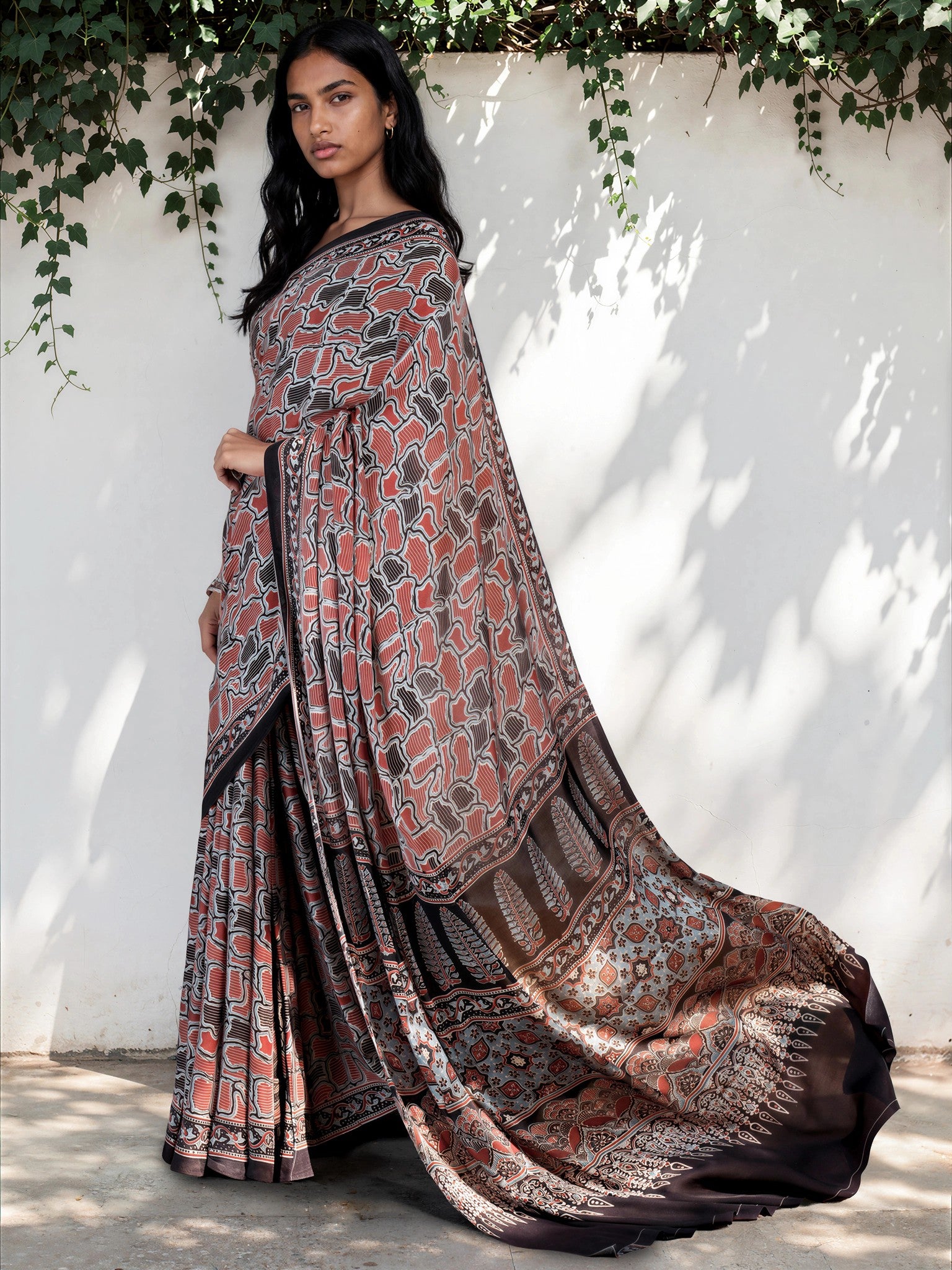 Sage Green Ethnic Motif Satin Georgette Saree