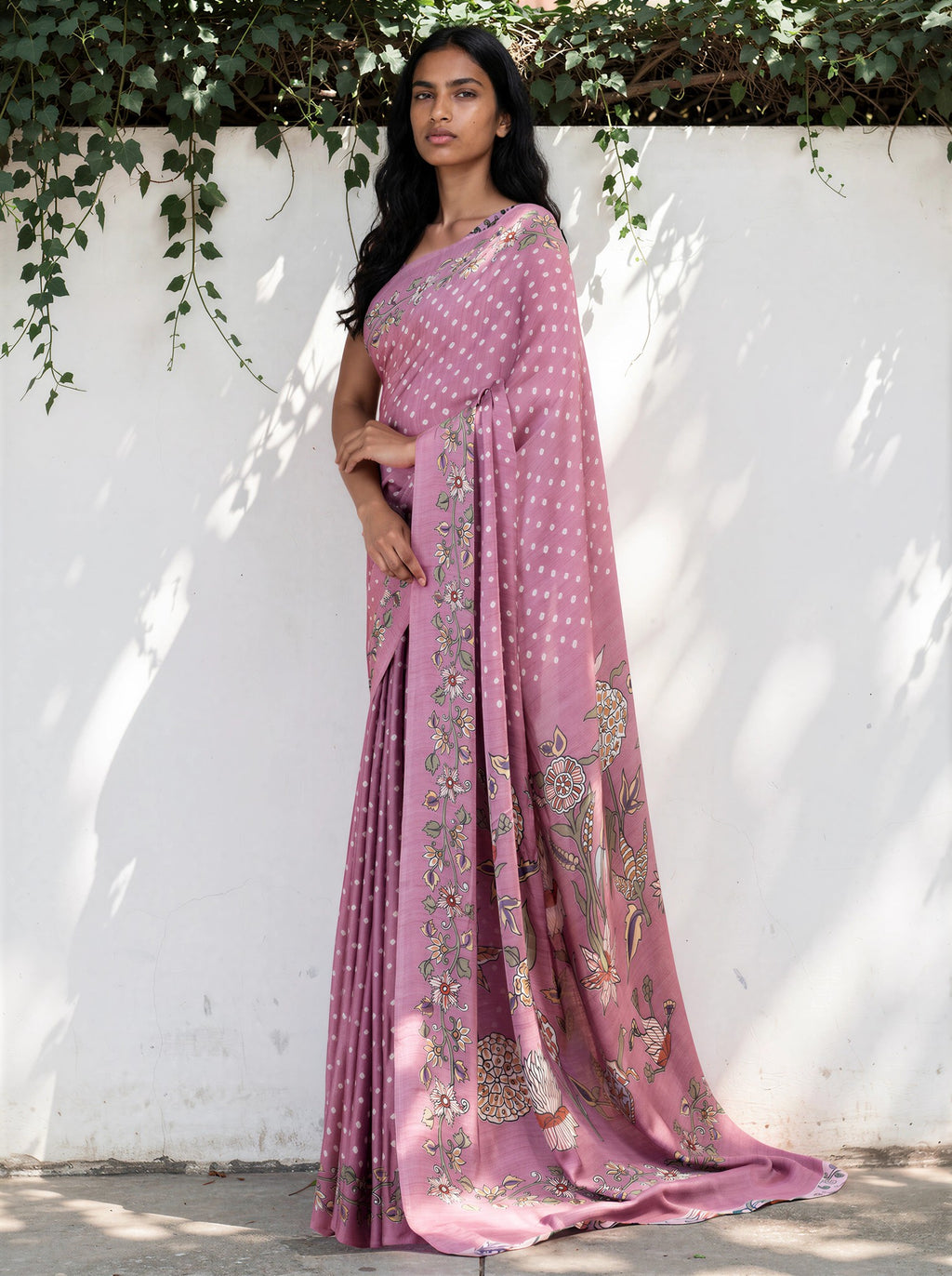 Lilac Purple Ethnic Motif Satin Georgette Saree