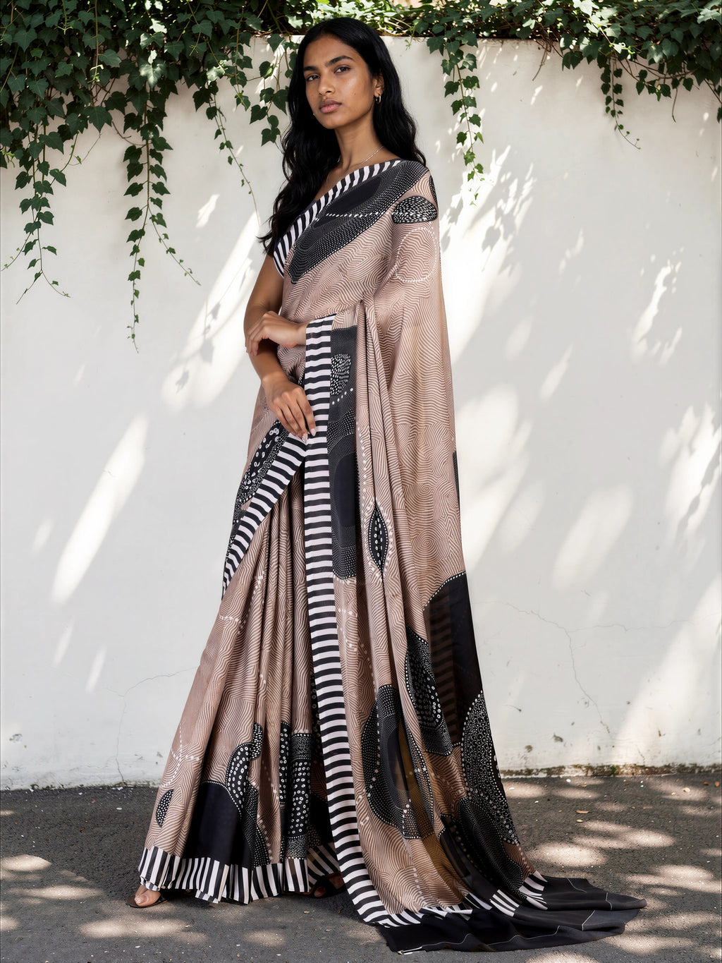 Graphite Grey Ethnic Motif Satin Georgette Saree