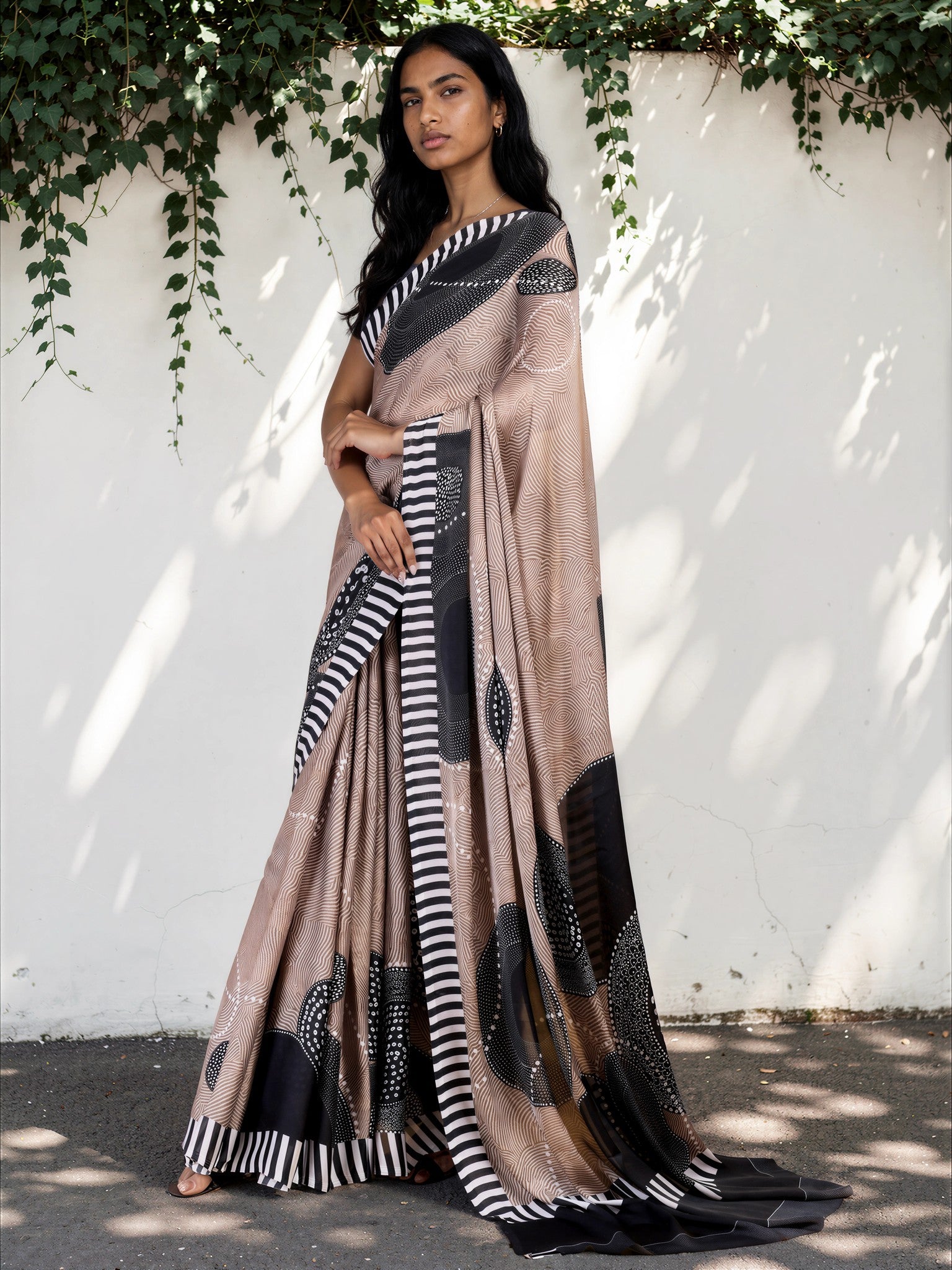 Graphite Grey Ethnic Motif Satin Georgette Saree