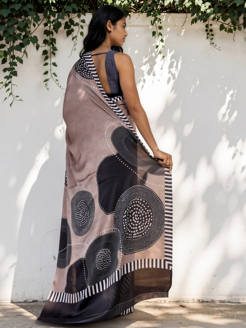 Graphite Grey Ethnic Motif Satin Georgette Saree