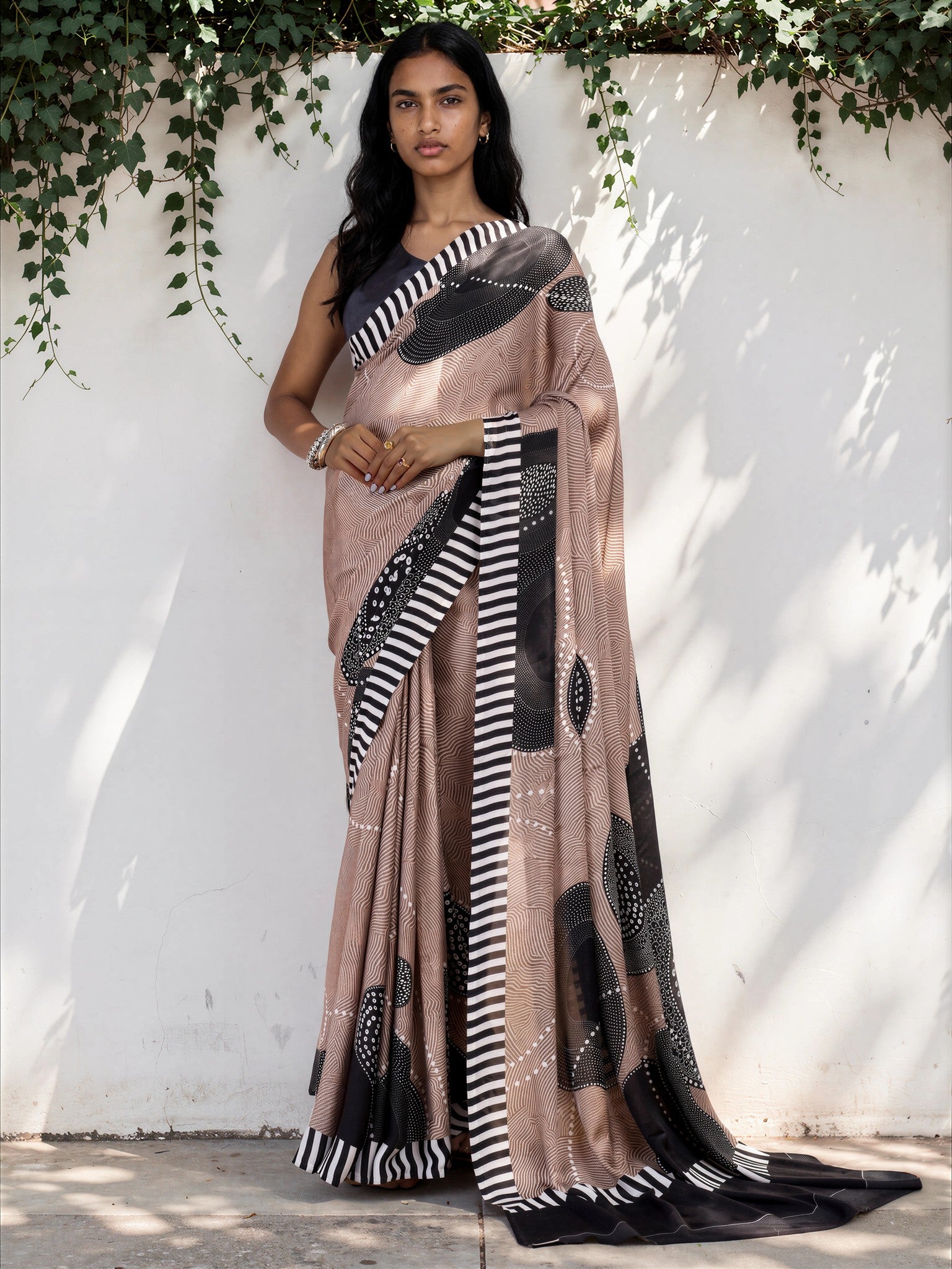 Graphite Grey Ethnic Motif Satin Georgette Saree