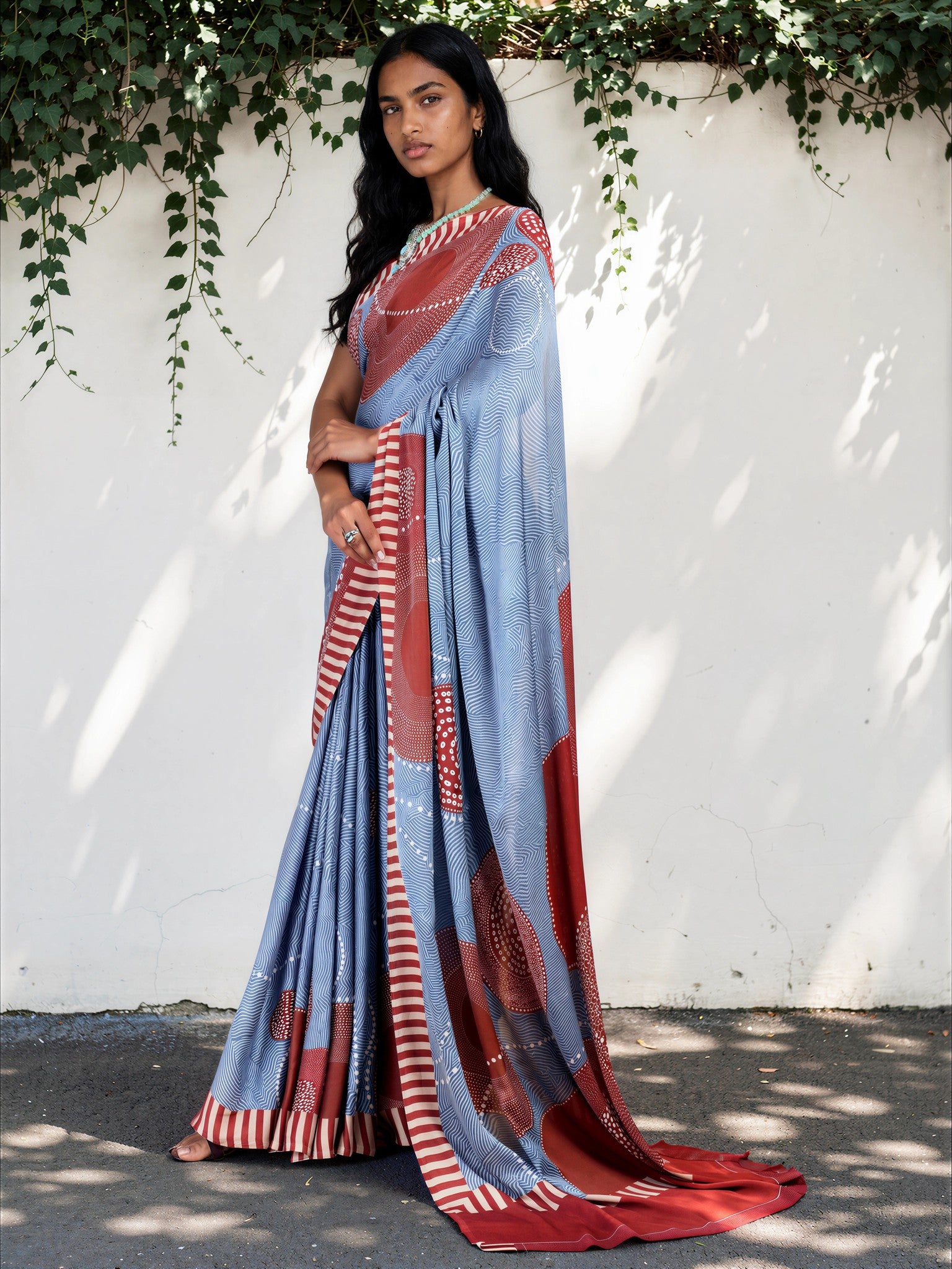 Ocean Blue Ethnic Motif Satin Georgette Saree