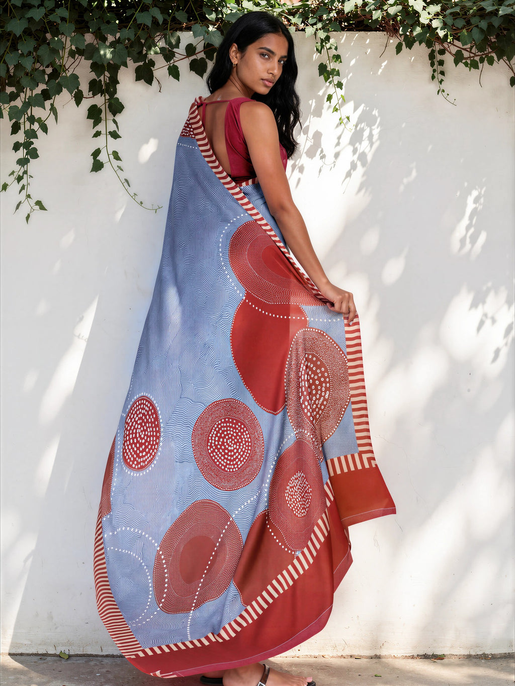 Ocean Blue Ethnic Motif Satin Georgette Saree