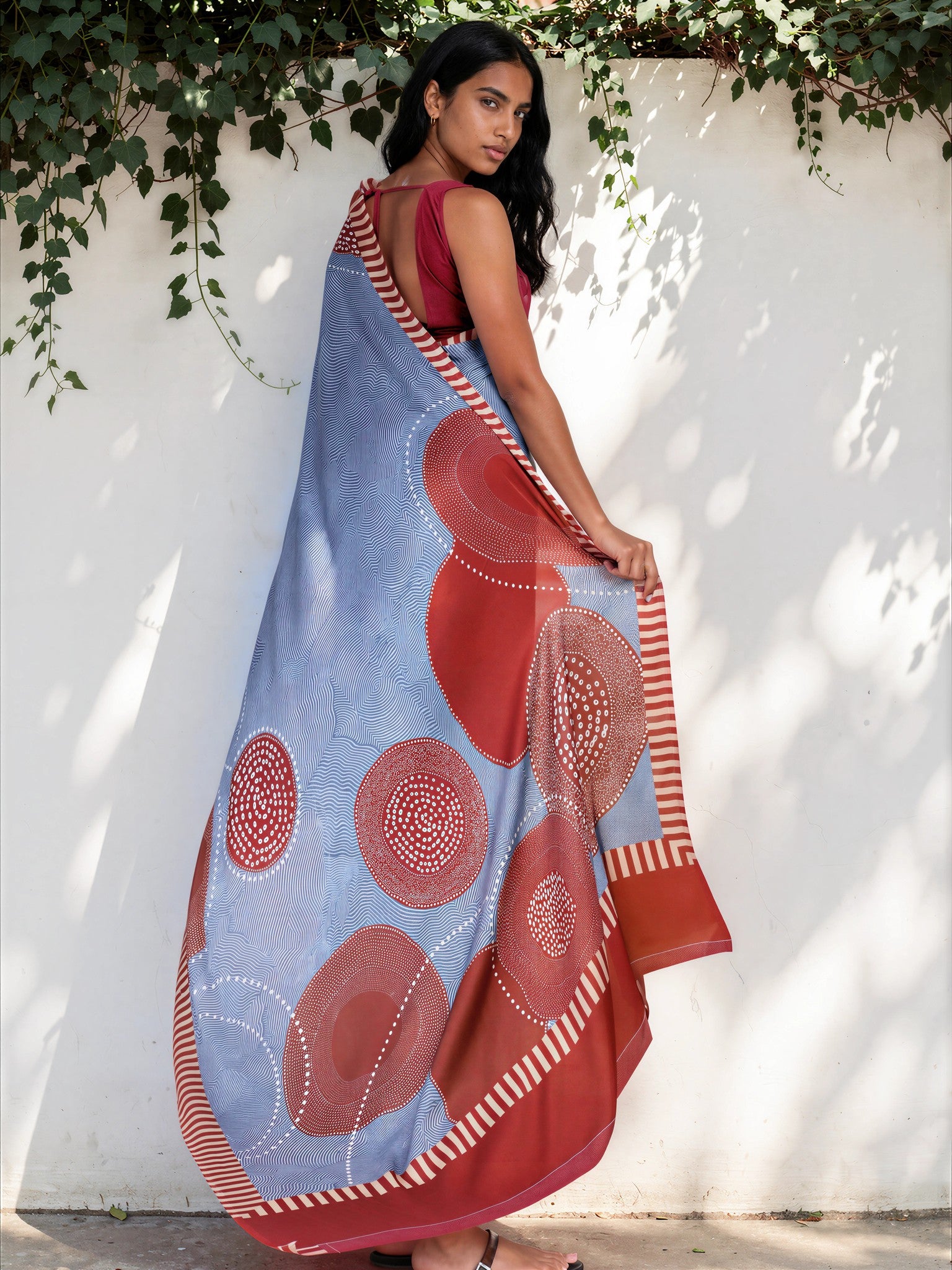 Ocean Blue Ethnic Motif Satin Georgette Saree