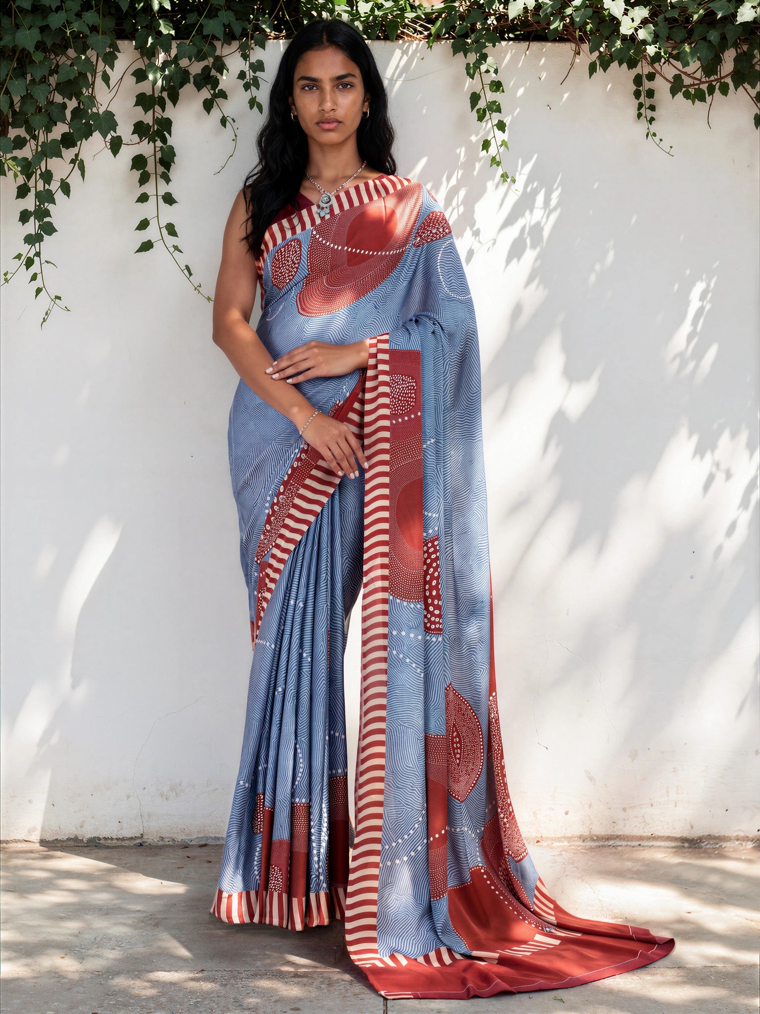 Ocean Blue Ethnic Motif Satin Georgette Saree