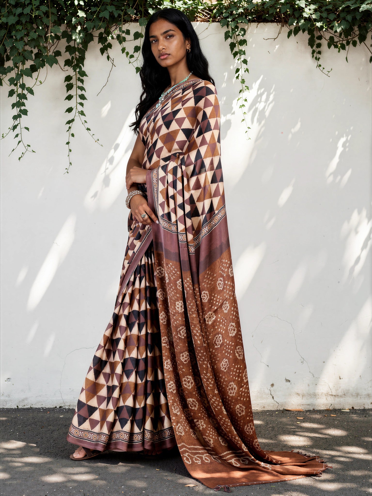 Eggplant Purple Ethnic Motif Satin Georgette Saree