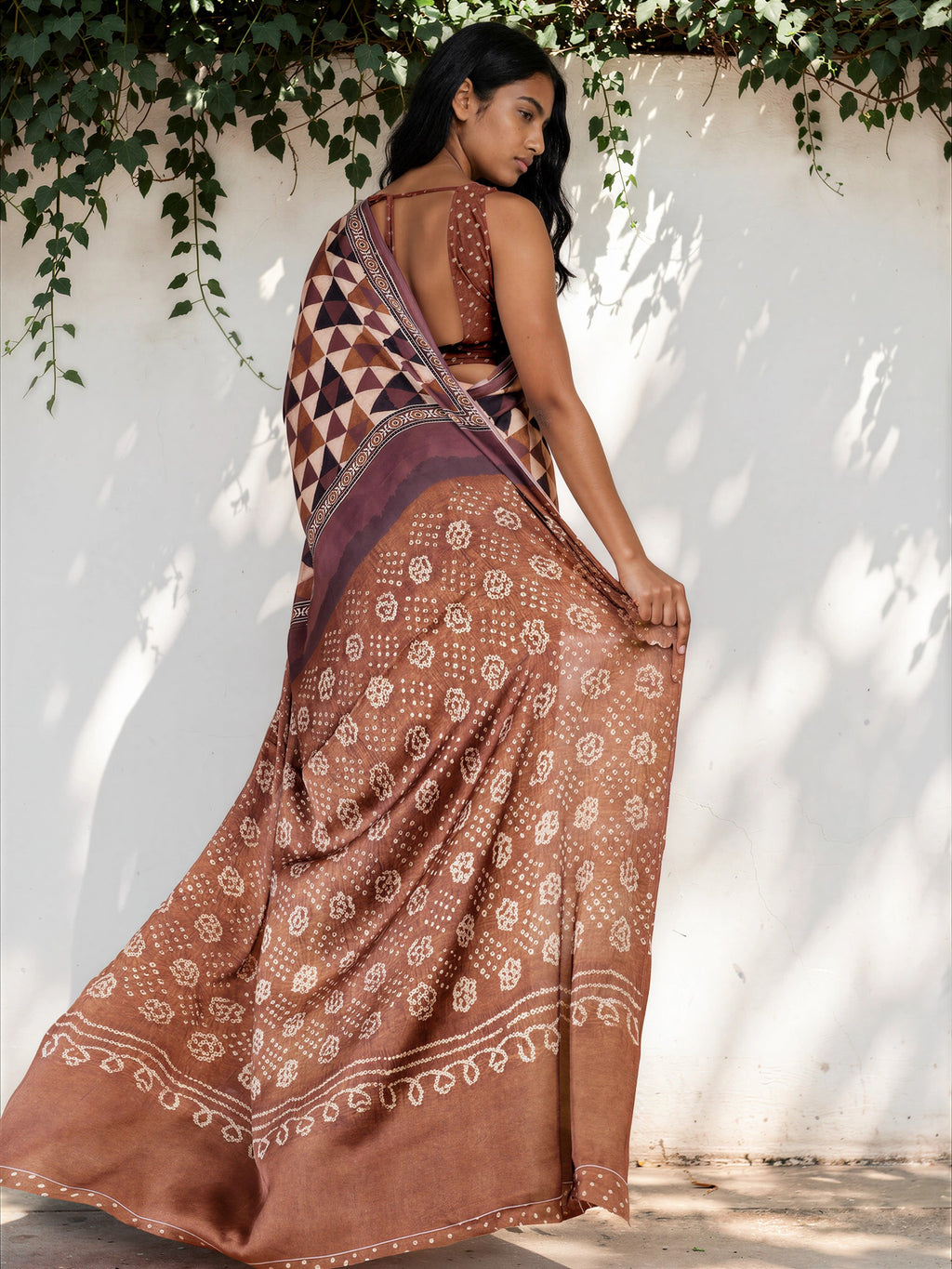 Eggplant Purple Ethnic Motif Satin Georgette Saree