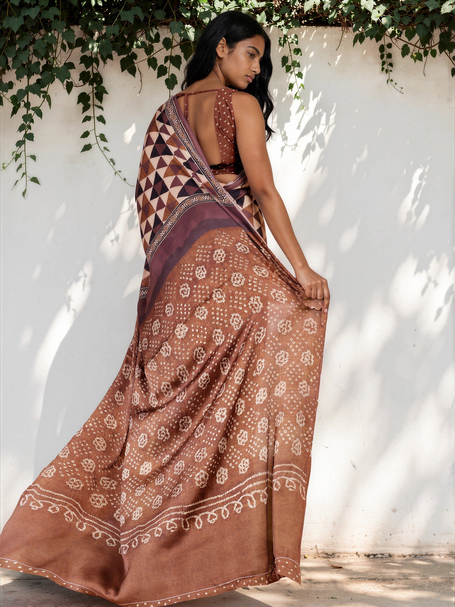 Eggplant Purple Ethnic Motif Satin Georgette Saree