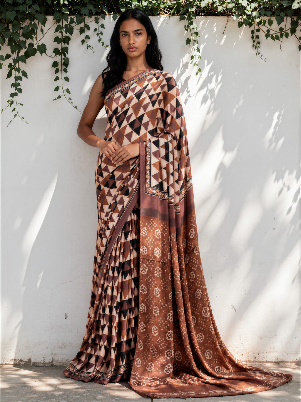 Eggplant Purple Ethnic Motif Satin Georgette Saree