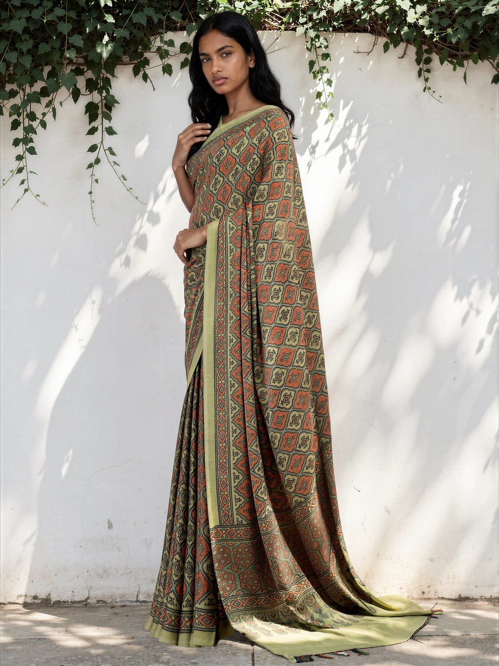 Mint Green Ethnic Motif Satin Georgette Saree