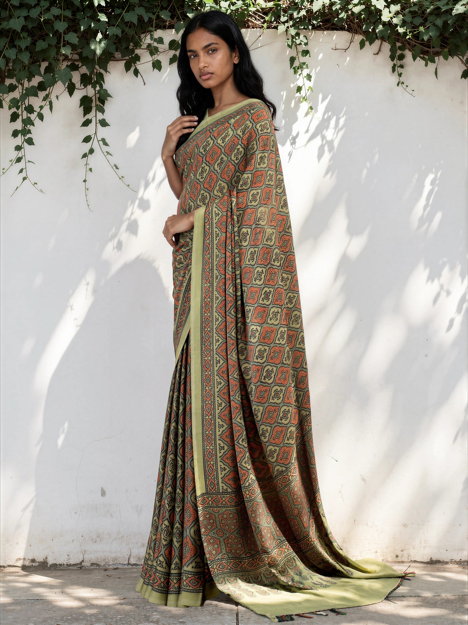 Mint Green Ethnic Motif Satin Georgette Saree