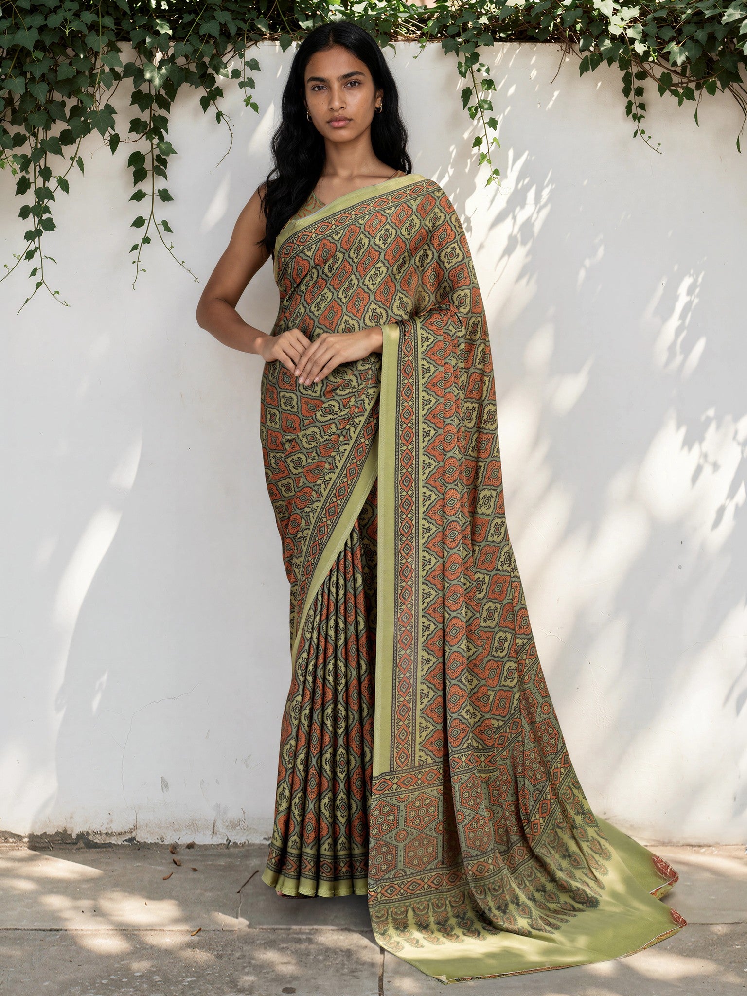 Mint Green Ethnic Motif Satin Georgette Saree