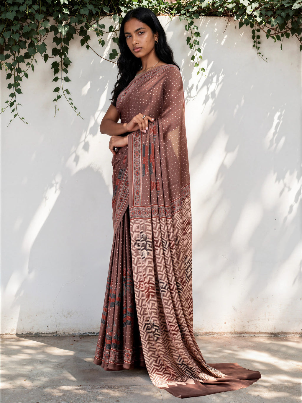 Violet Purple Ethnic Motif Satin Georgette Saree
