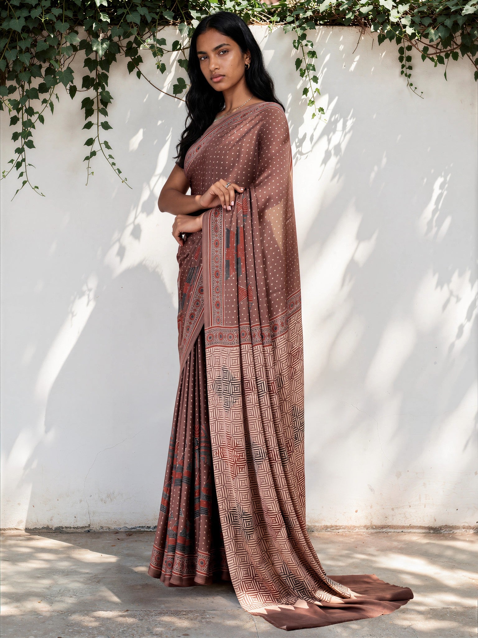 Violet Purple Ethnic Motif Satin Georgette Saree
