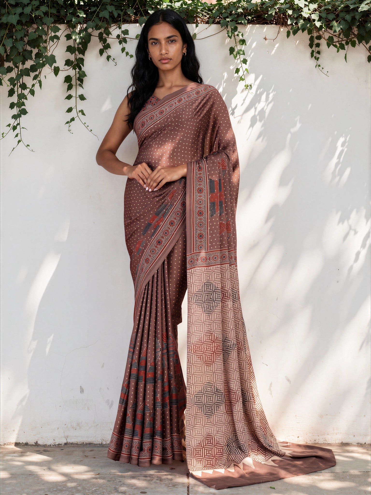 Violet Purple Ethnic Motif Satin Georgette Saree