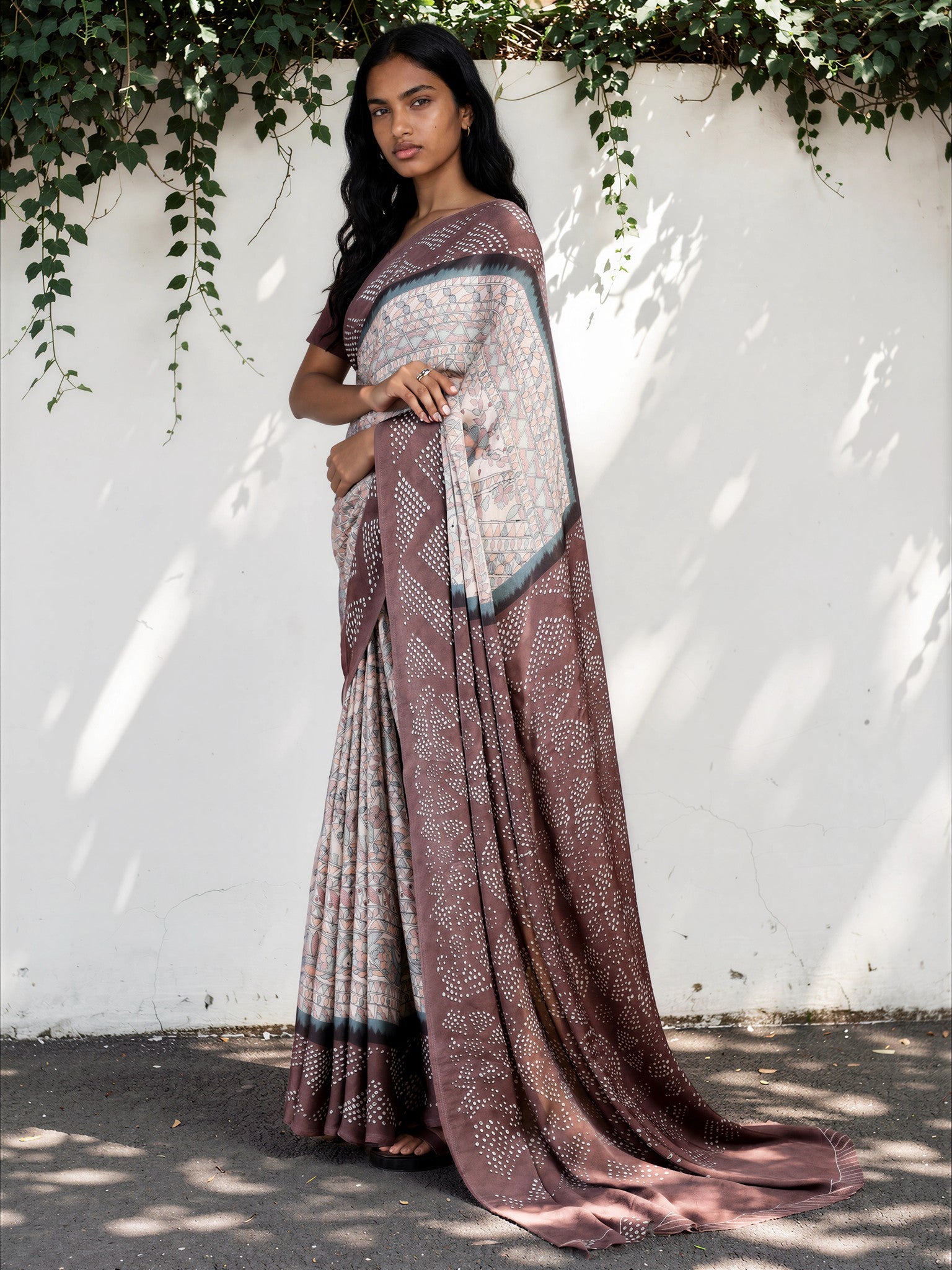 Lavender Purple Ethnic Motif Satin Georgette Saree