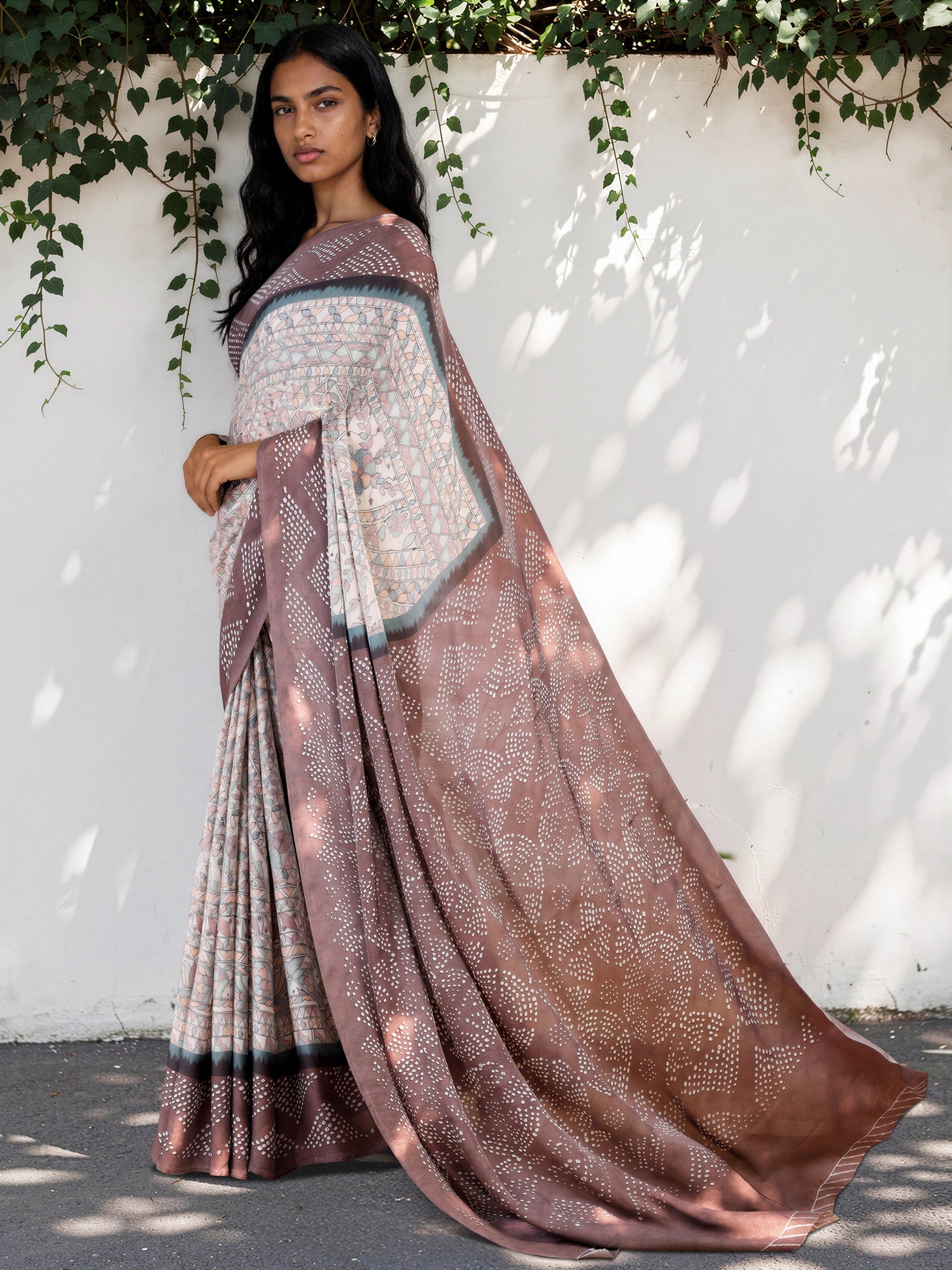 Lavender Purple Ethnic Motif Satin Georgette Saree