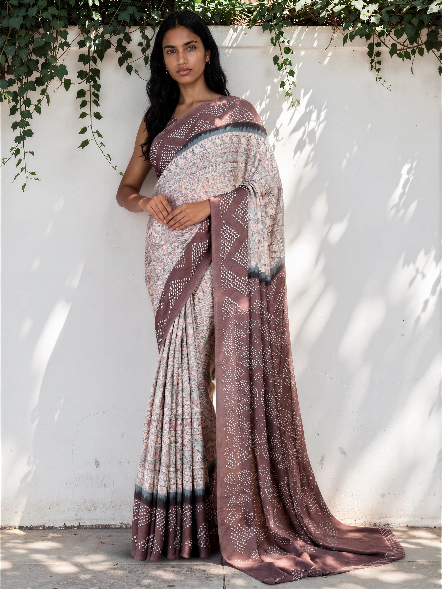 Lavender Purple Ethnic Motif Satin Georgette Saree