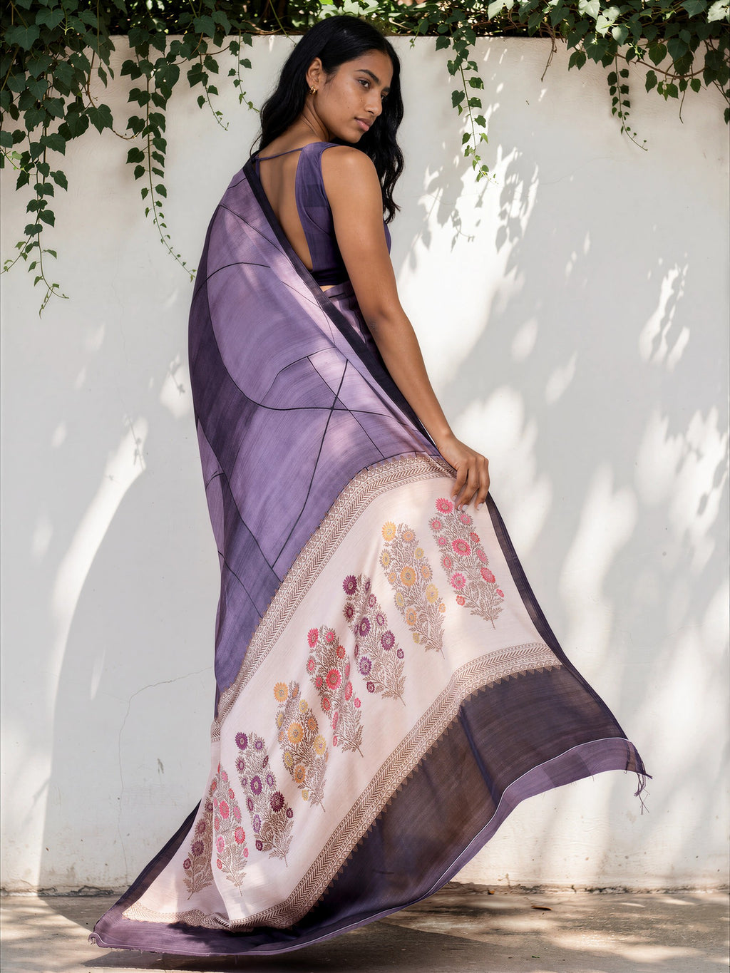 Periwinkle Blue Ethnic Motif Satin Georgette Saree