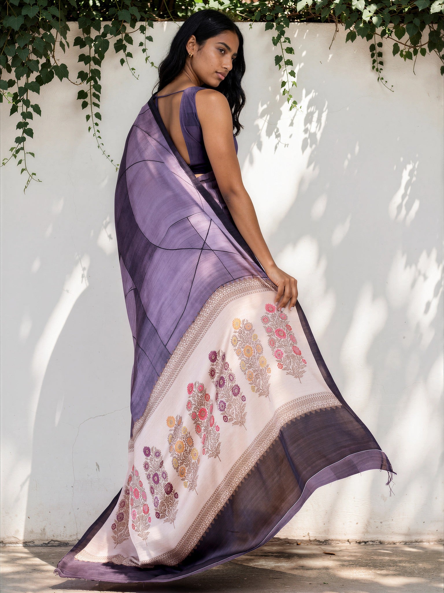 Periwinkle Blue Ethnic Motif Satin Georgette Saree