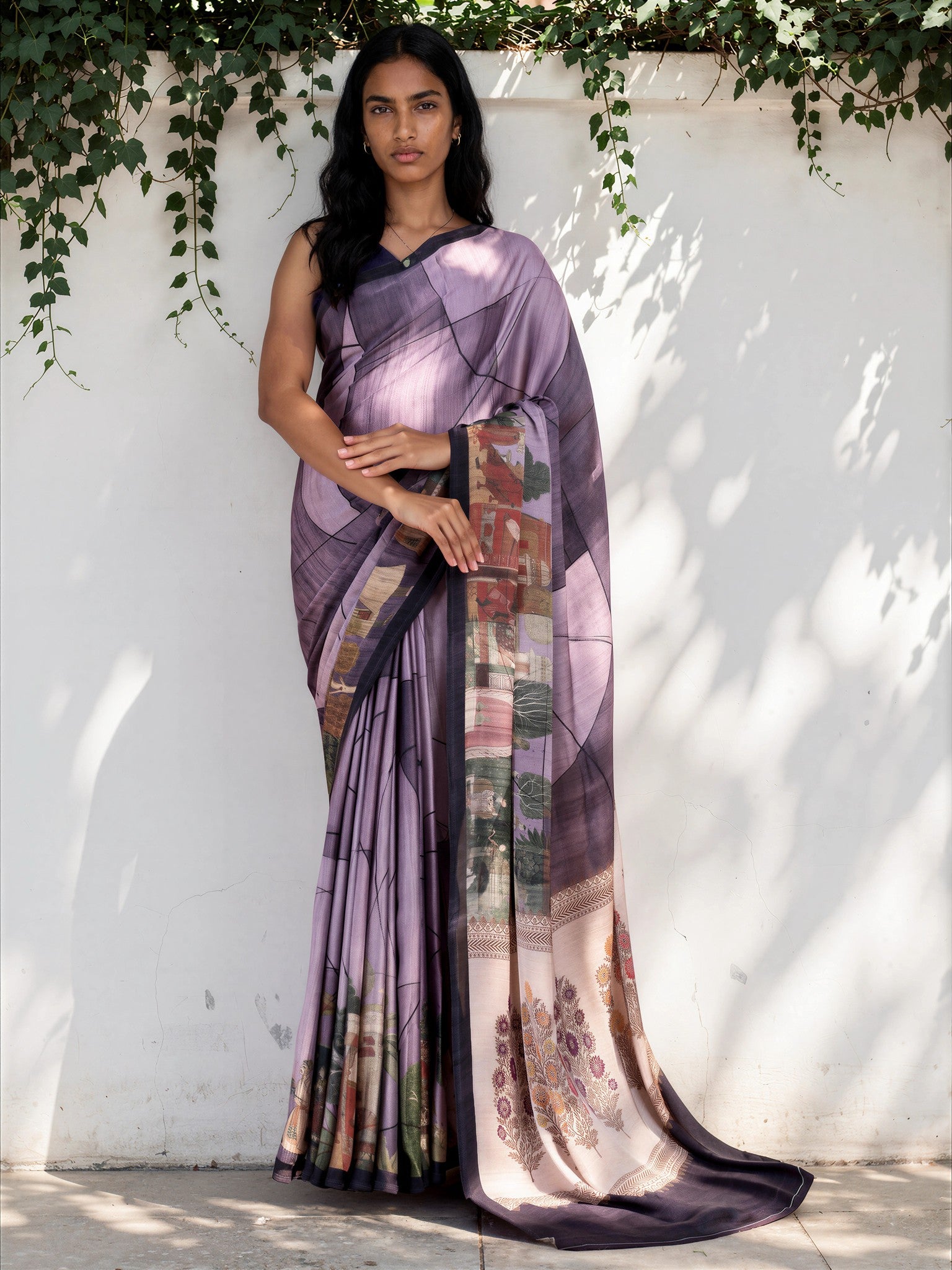 Periwinkle Blue Ethnic Motif Satin Georgette Saree
