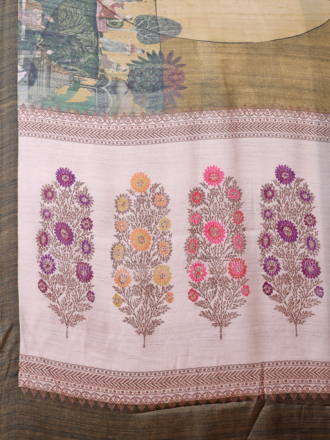 Champagne Gold Ethnic Motif Satin Georgette Saree