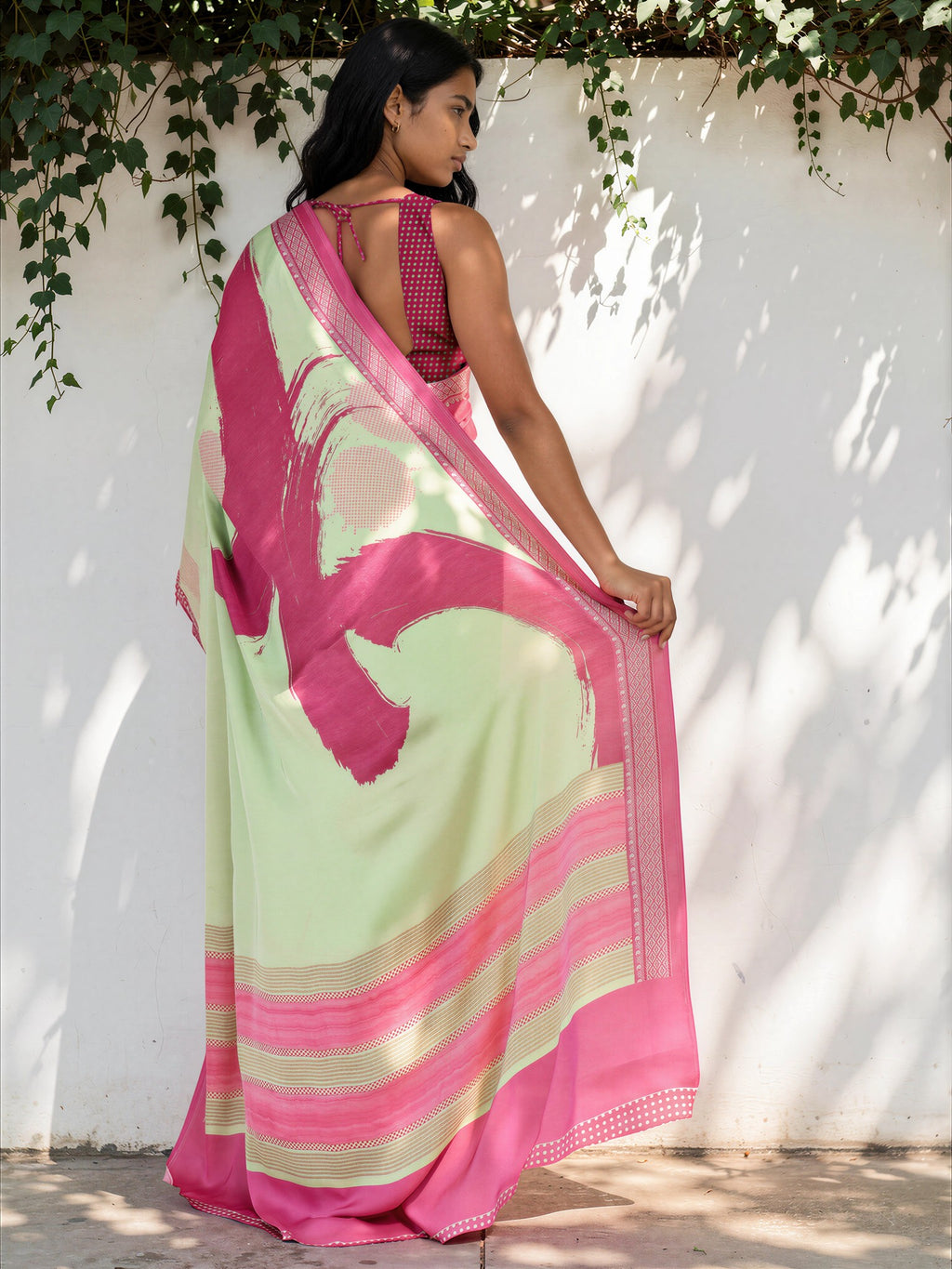 Bubblegum Pink Geometric  Satin Georgette Saree