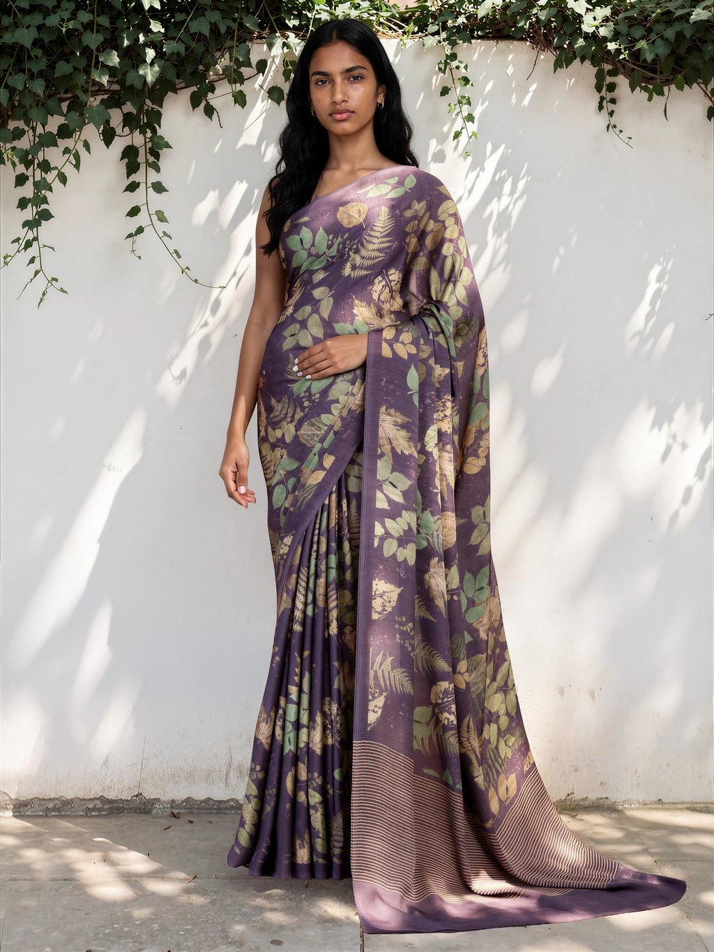 Seafoam Green Floral  Satin Georgette Saree