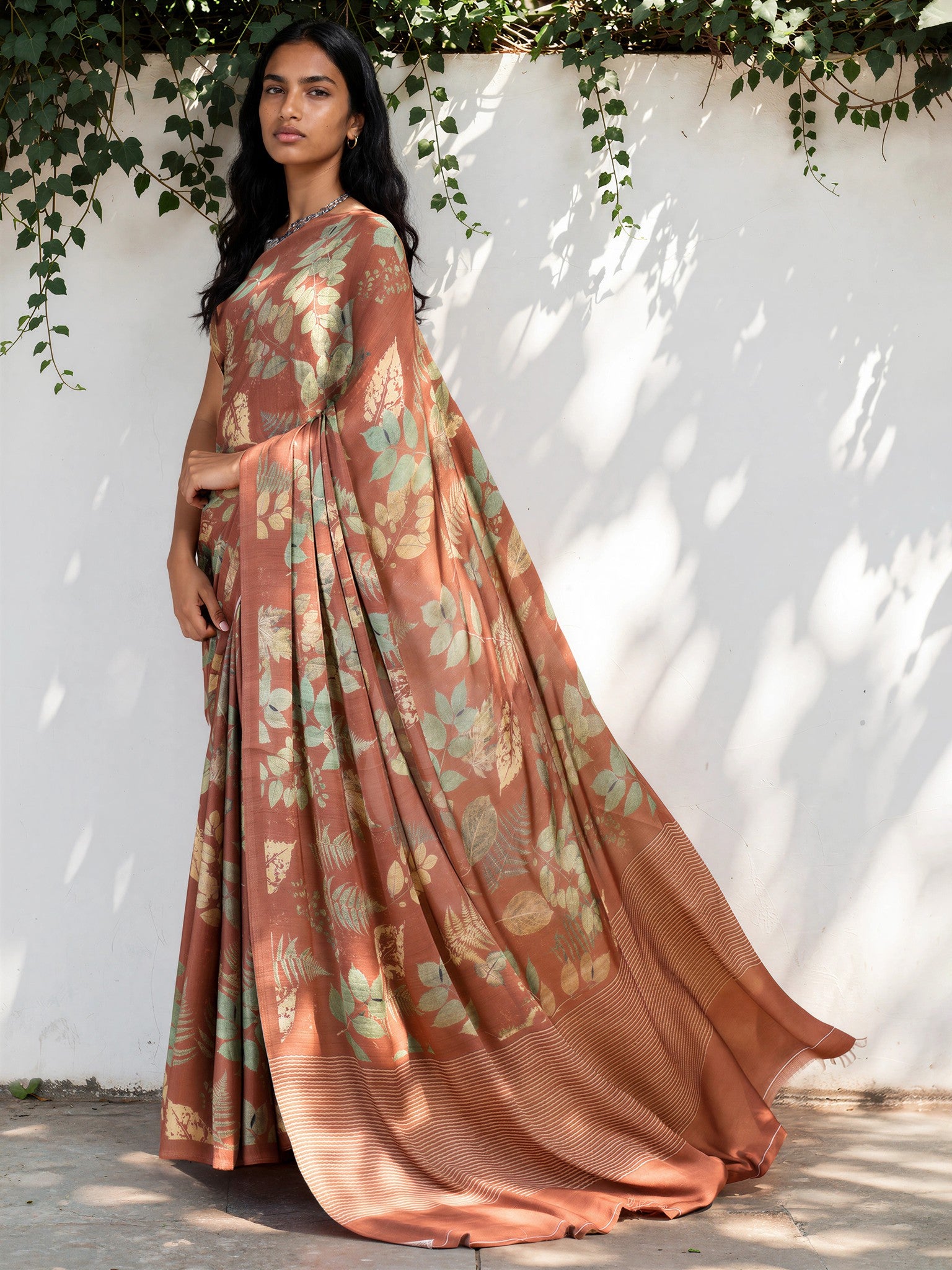 Dusty Rose Floral  Satin Georgette Saree
