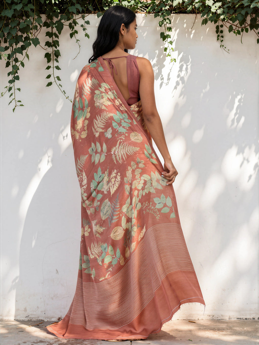 Dusty Rose Floral  Satin Georgette Saree
