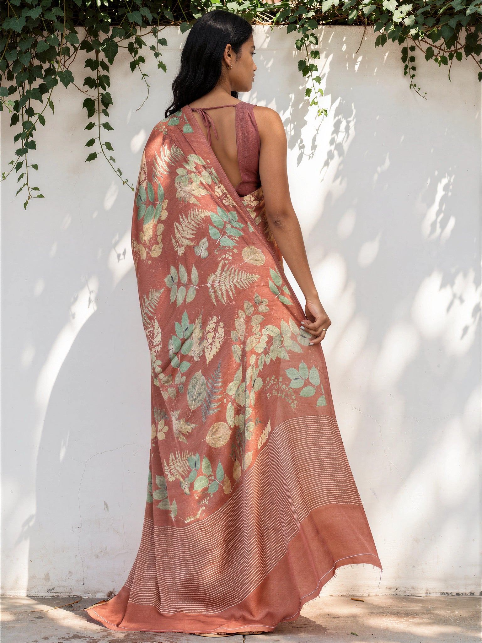 Dusty Rose Floral  Satin Georgette Saree