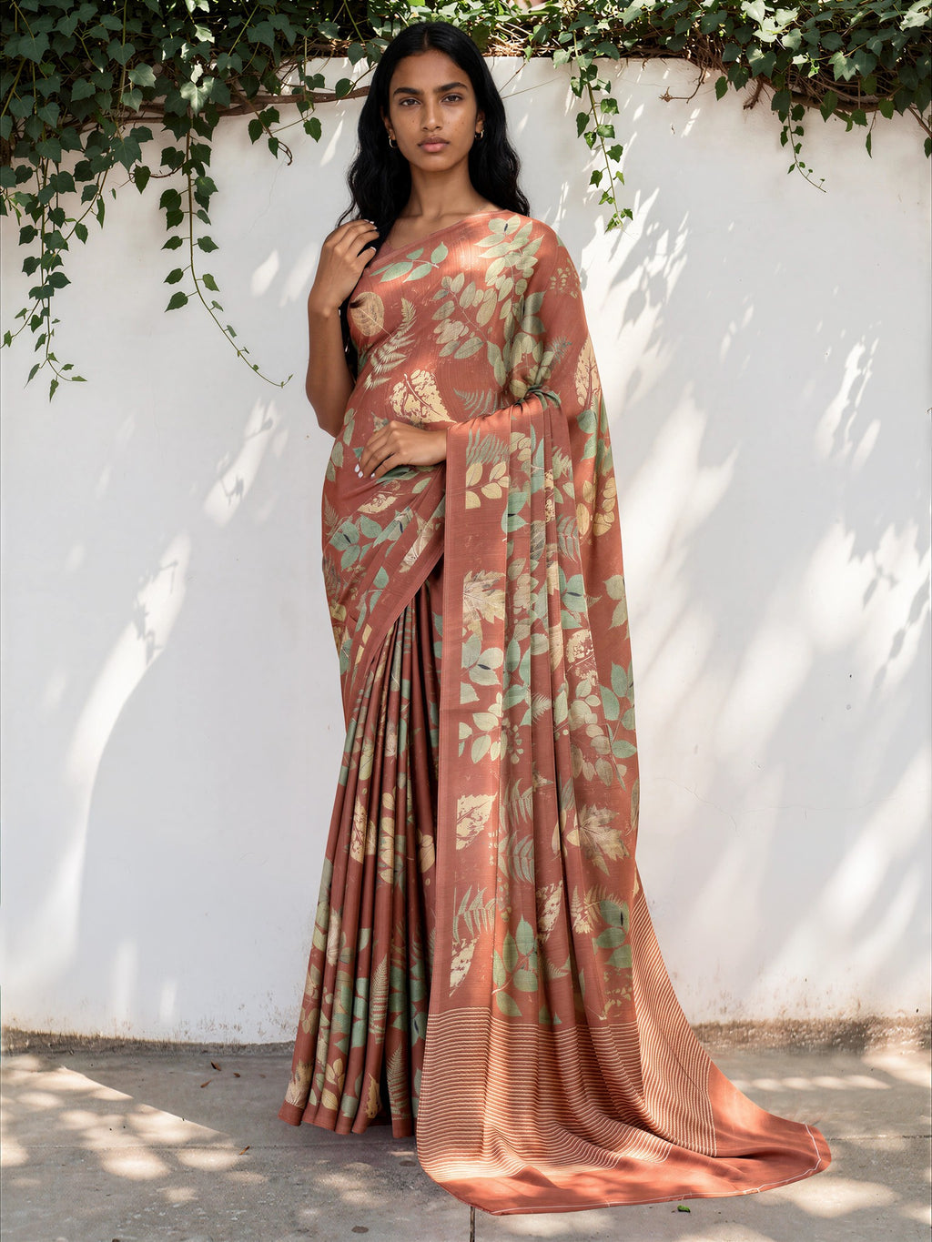 Dusty Rose Floral  Satin Georgette Saree