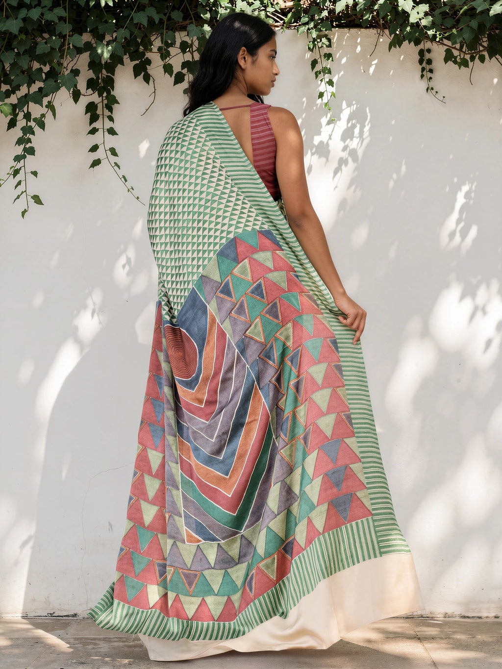 Emerald Green Ethnic Motif Satin Georgette Saree