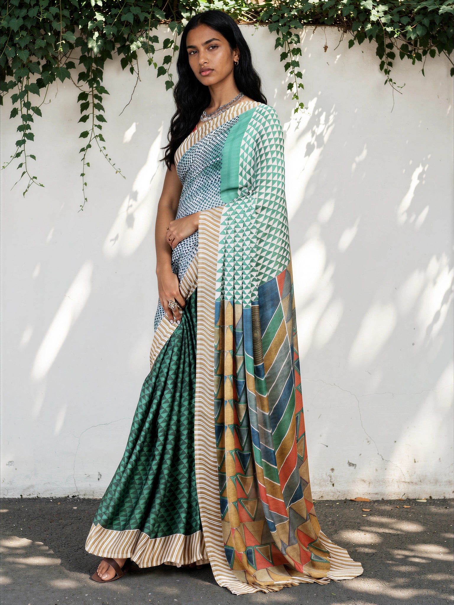 Aqua Blue Ethnic Motif Satin Georgette Saree
