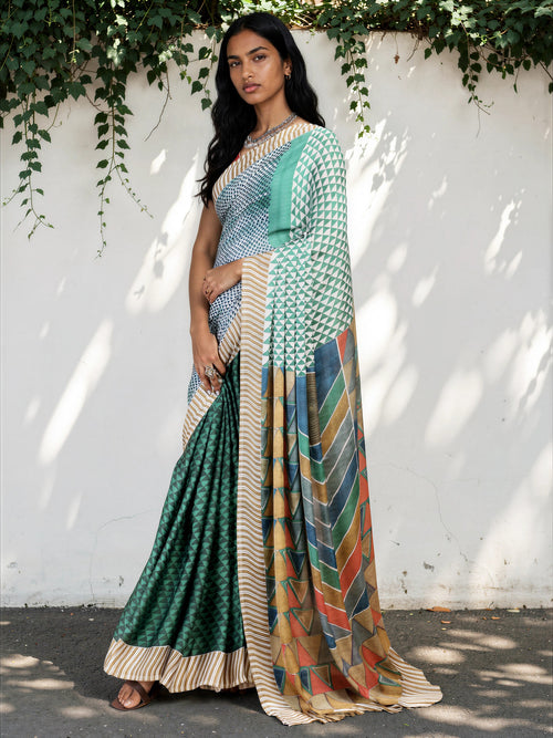 Aqua Blue Ethnic Motif Satin Georgette Saree