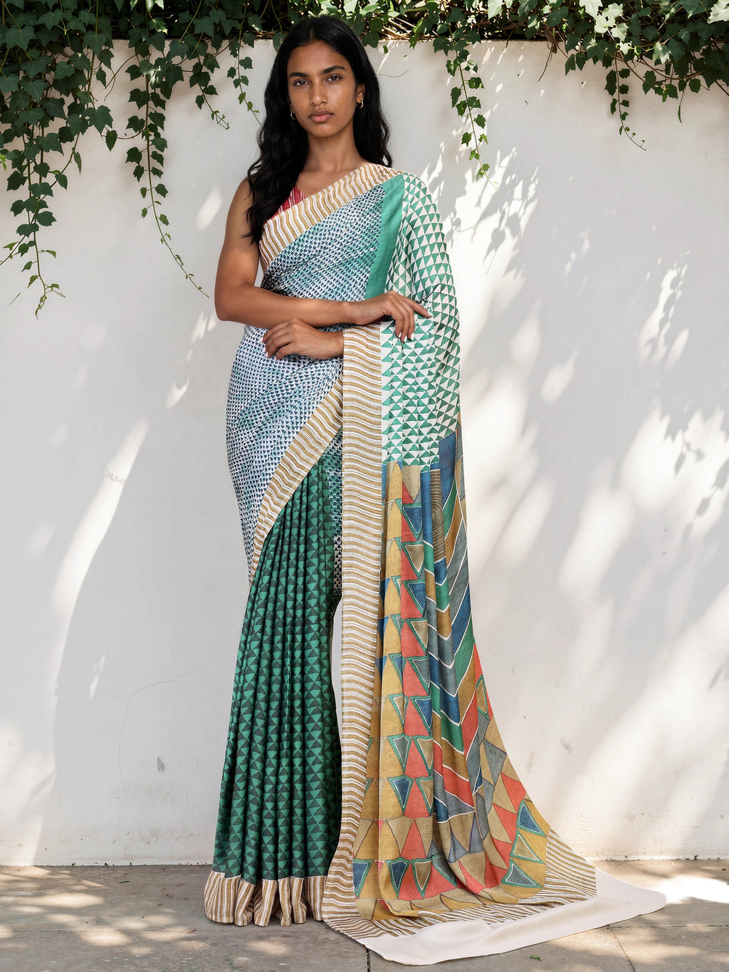 Aqua Blue Ethnic Motif Satin Georgette Saree