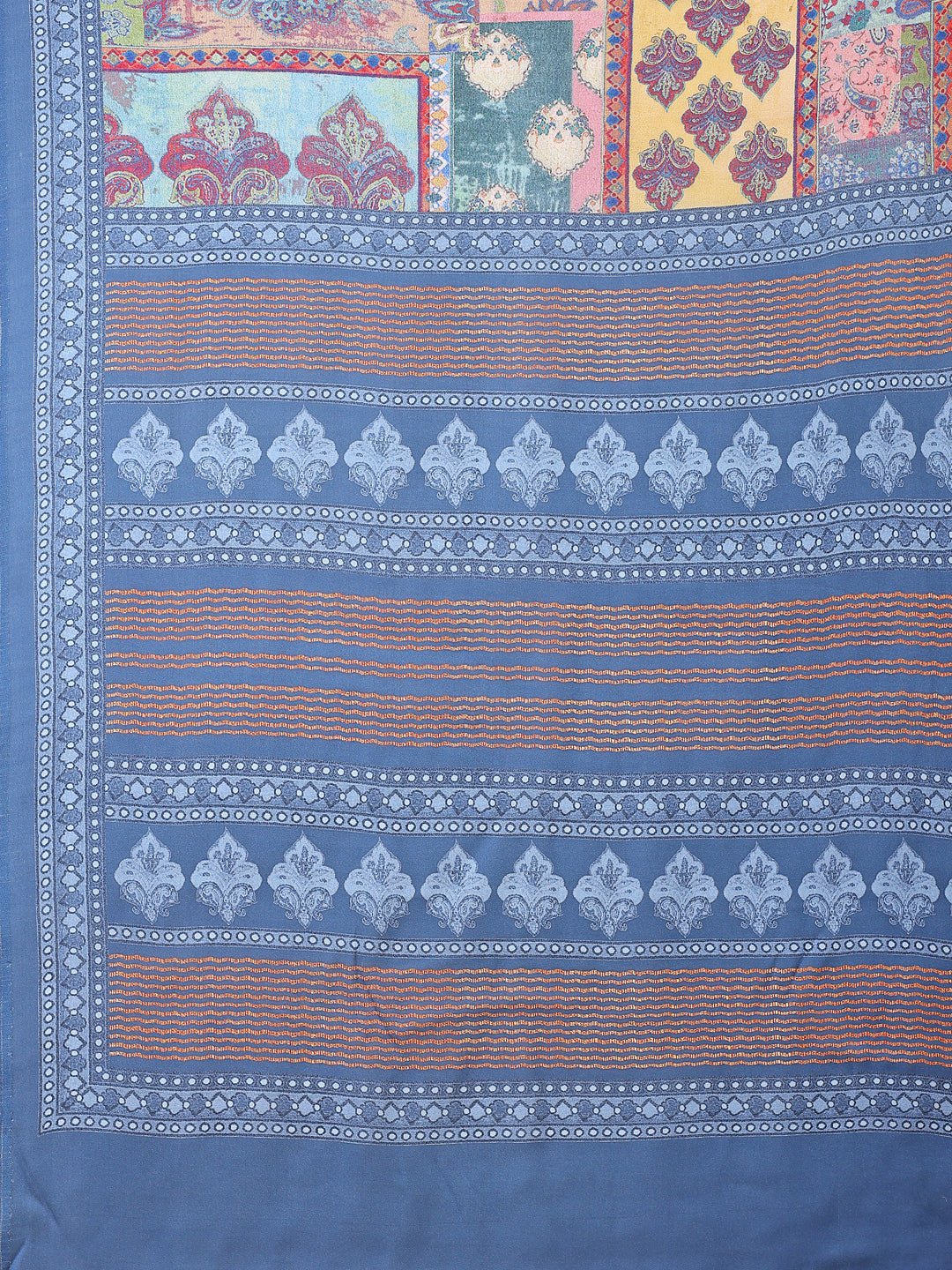 Cornflower Blue Ethnic Motif Satin Georgette Saree