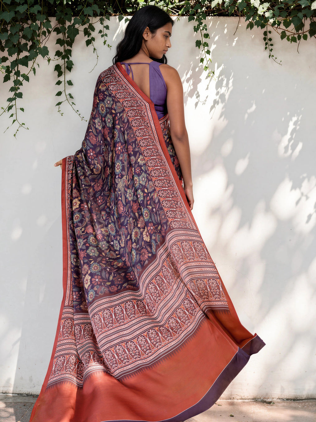 Burgundy Red Ethnic Motif Satin Georgette Saree