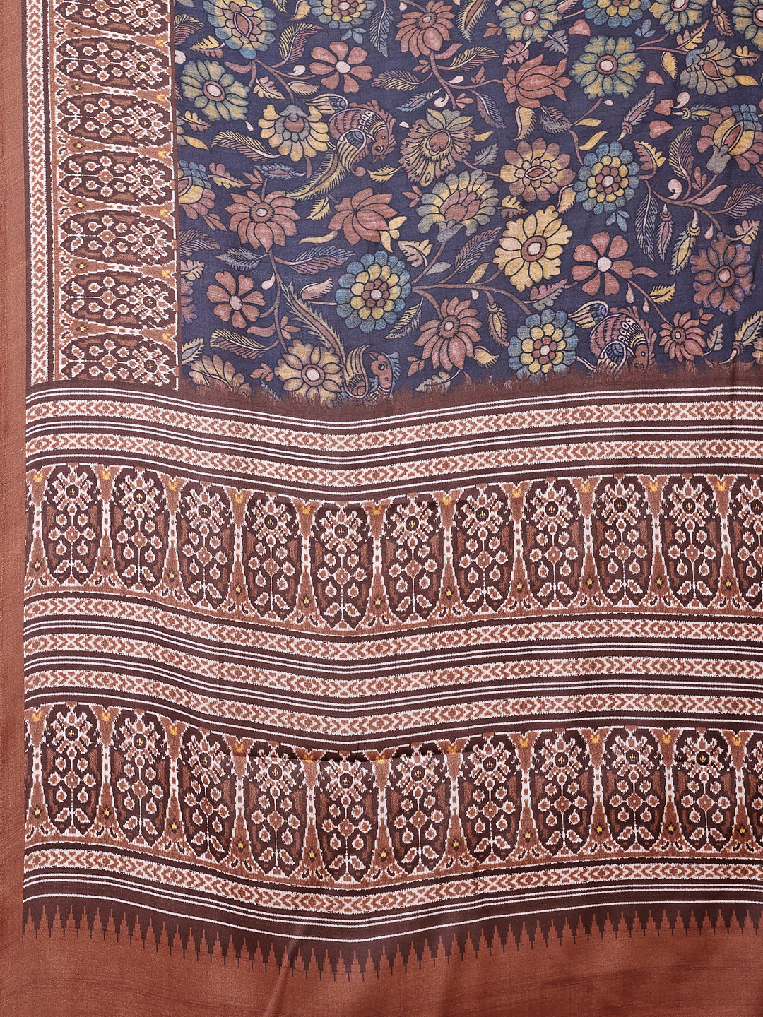 Chestnut Brown Ethnic Motif Satin Georgette Saree