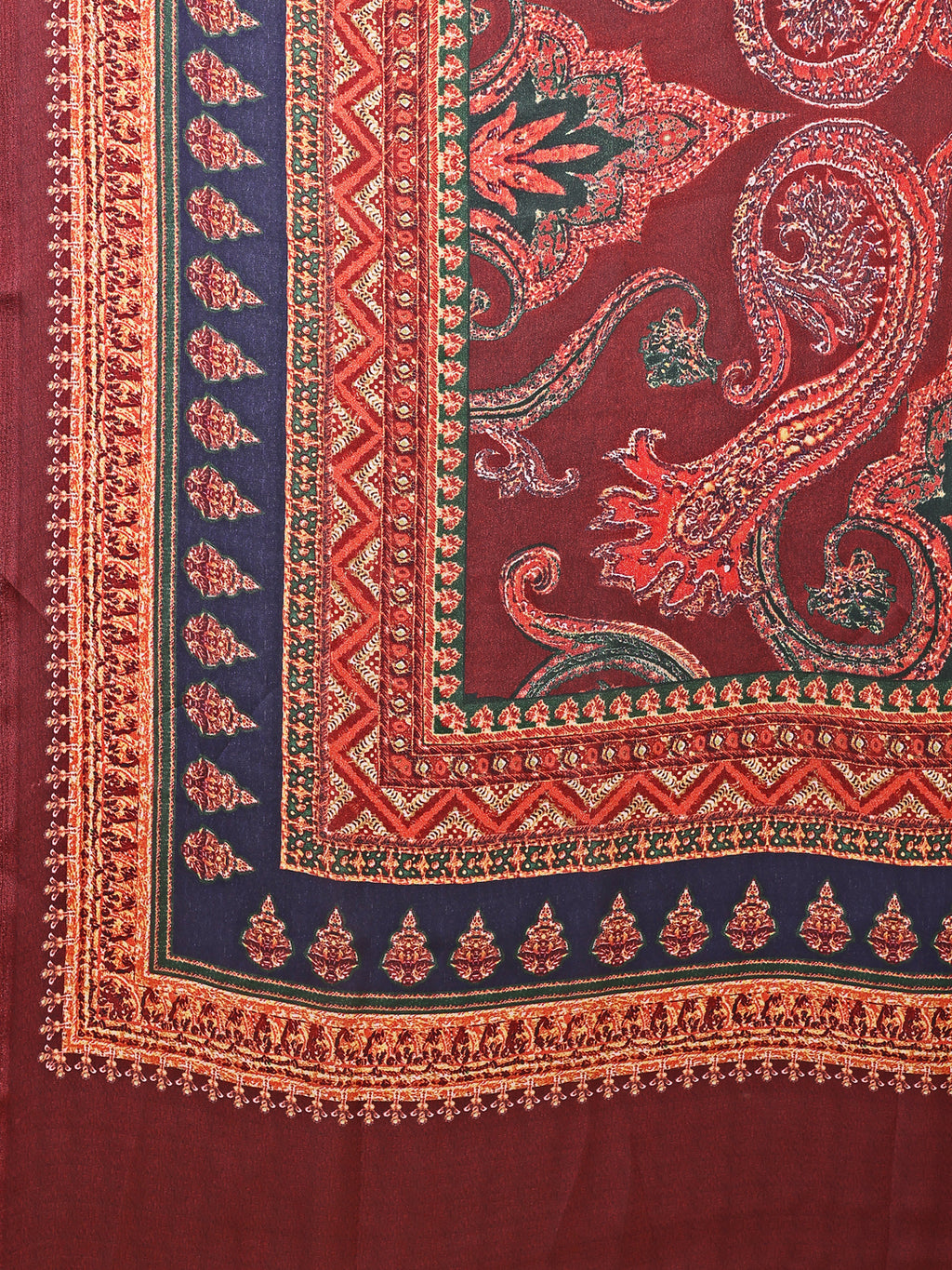 Brick Red Ethnic Motif Satin Georgette Saree