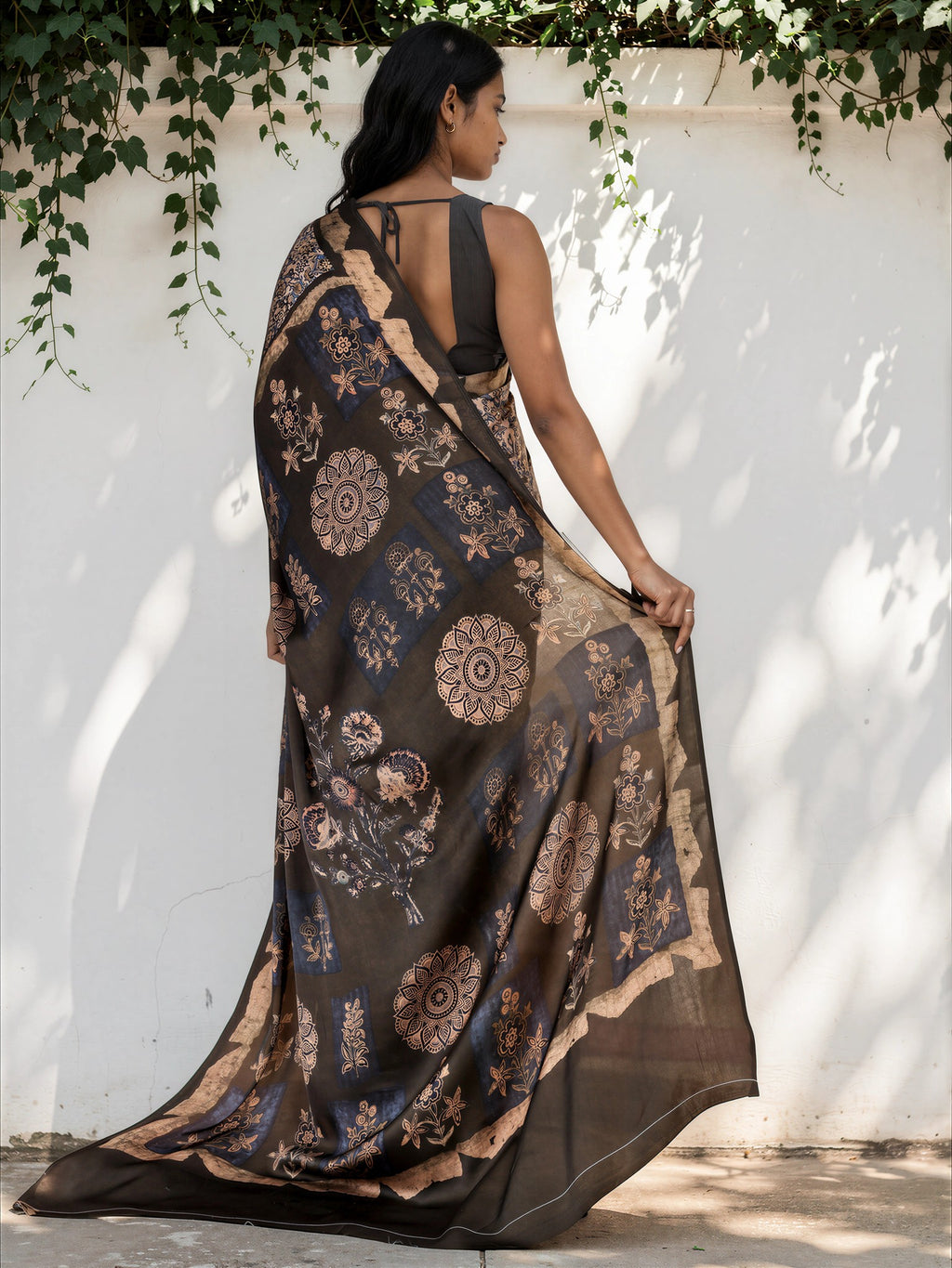 Mouse Grey Ethnic Motif Satin Georgette Saree