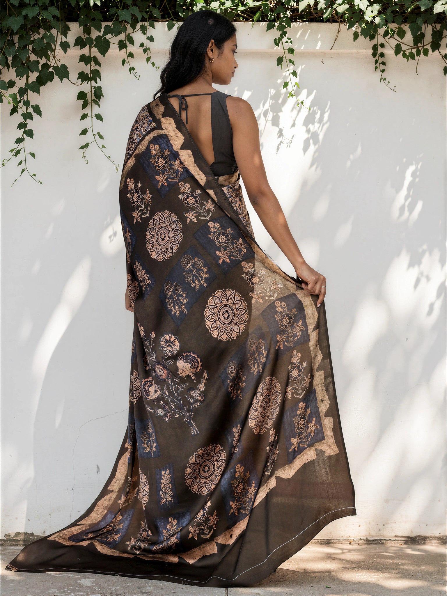 Mouse Grey Ethnic Motif Satin Georgette Saree