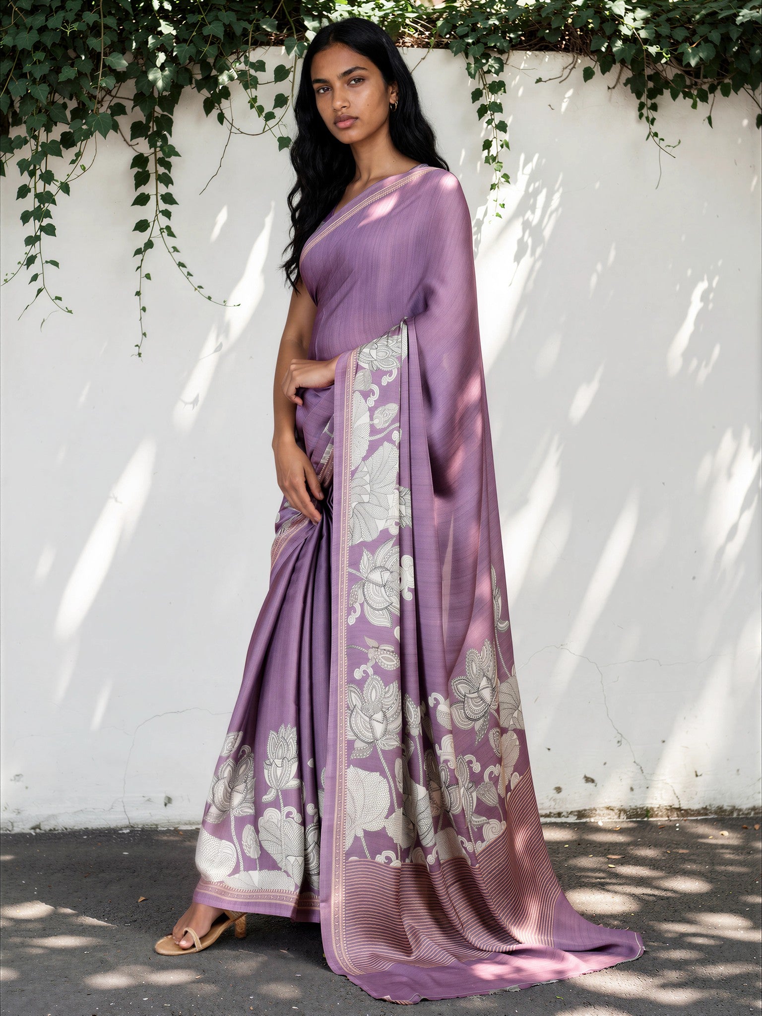 Orchid Purple Ethnic Motif Satin Georgette Saree