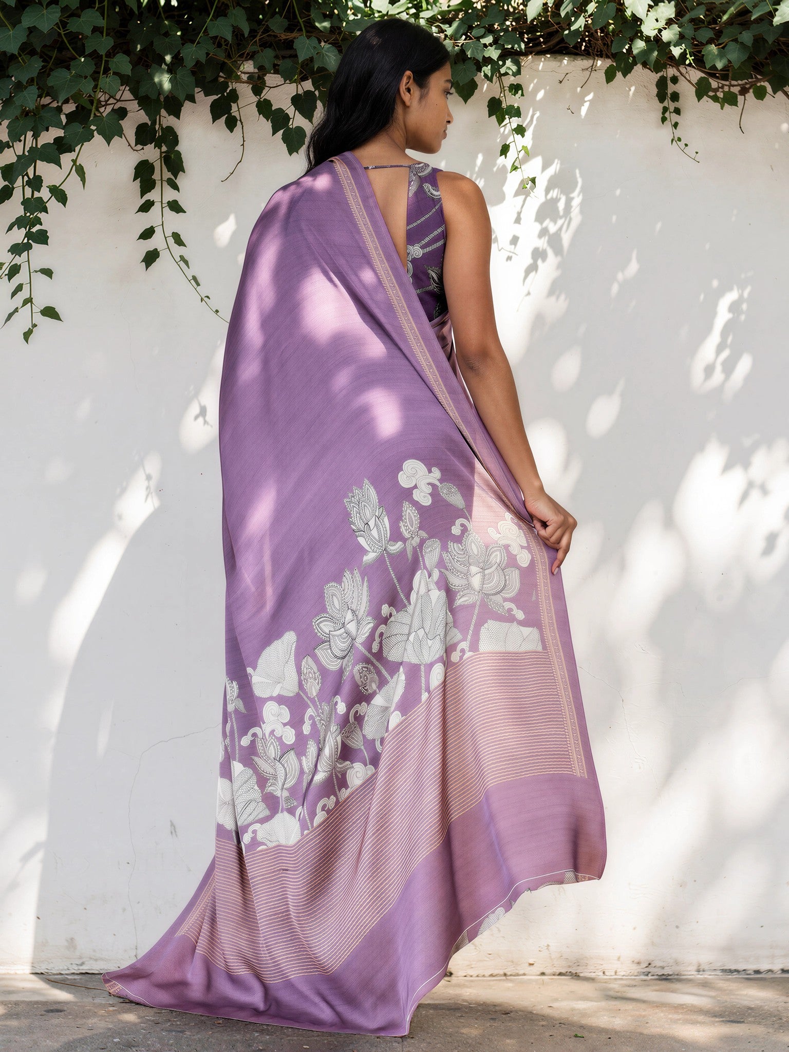 Orchid Purple Ethnic Motif Satin Georgette Saree
