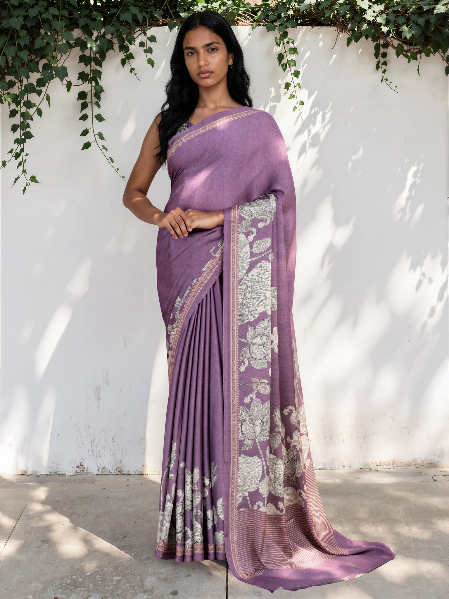 Orchid Purple Ethnic Motif Satin Georgette Saree