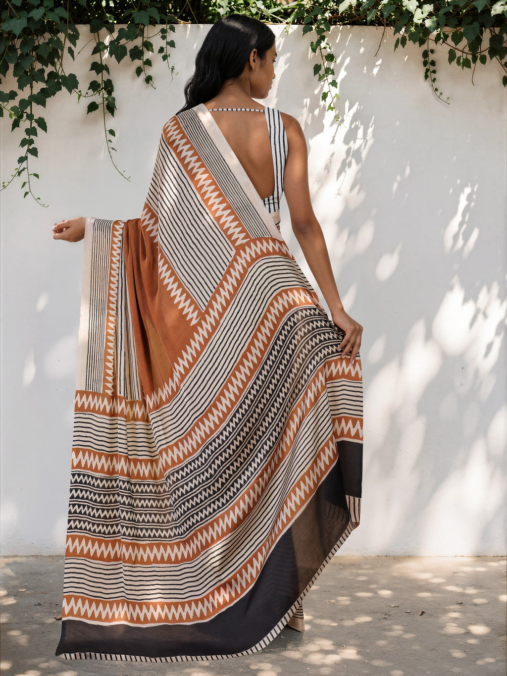 Dusty Brown Ethnic Motif Satin Georgette Saree