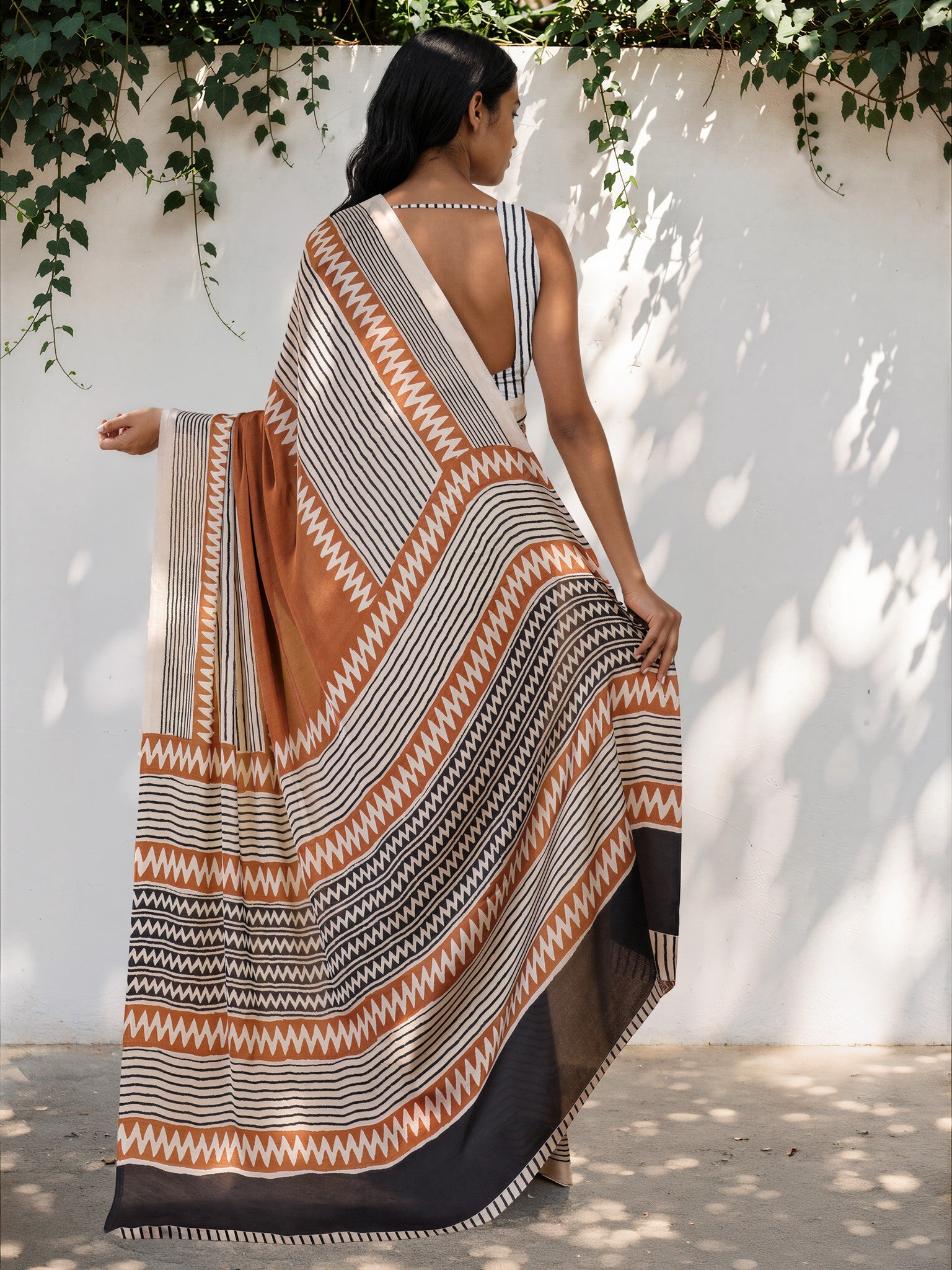 Dusty Brown Ethnic Motif Satin Georgette Saree