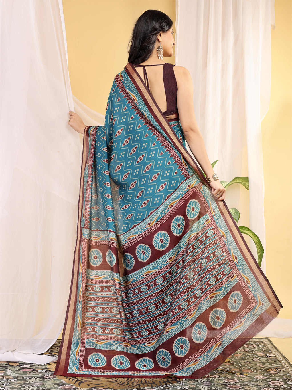 Chanderi Silk Ethnic Motif Turquoise Blue Saree